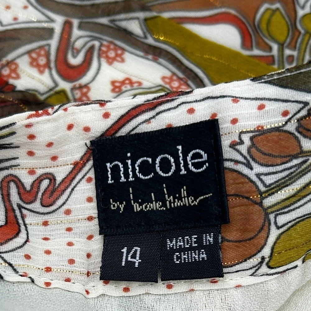 Nicole by‎ Nicole Miller Women Size 14 Green Orange Paisley Pleated A-Line Skirt